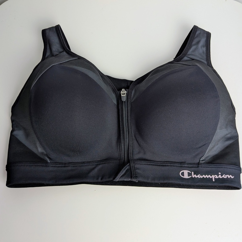 Champion Motion Control Sports Bra 34D Black High Impact Zip Front #15